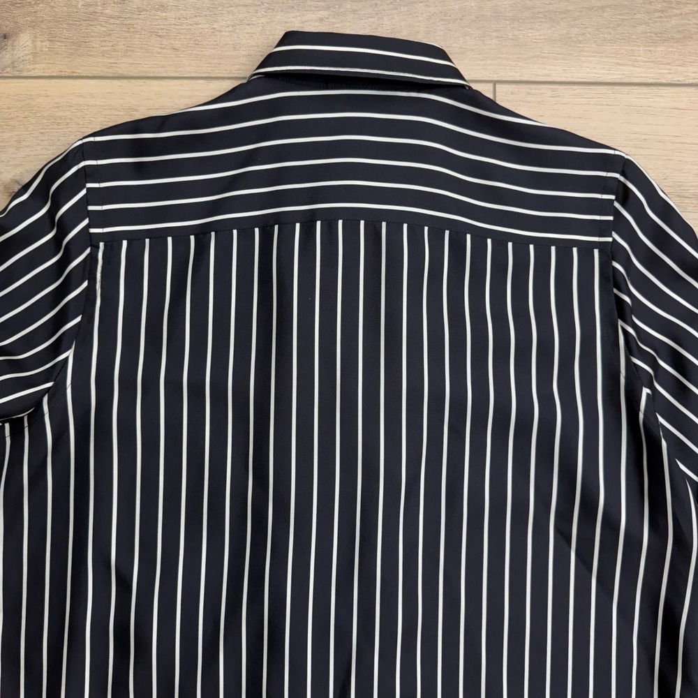 LRL Ralph Lauren Silk Black White Striped‎ Ruffle Front Dark Coquette Goth L - Picture 8 of 15